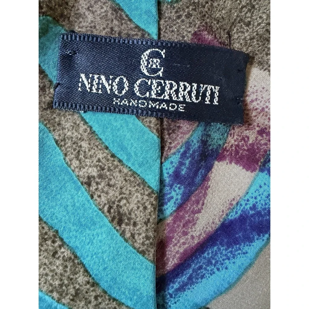 Nino Cerruti Neckwear Tie Teal Gray Abstract Pattern 100% Silk USA Made JBHS